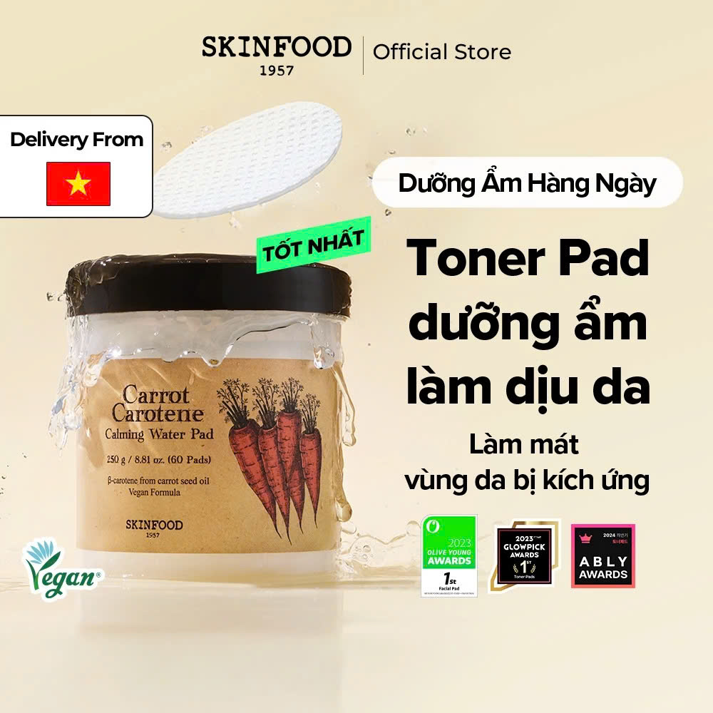Toner Pad Skinfood Dưỡng Ẩm Làm Dịu Da Carrot Carotene Calming Water Pad 250g