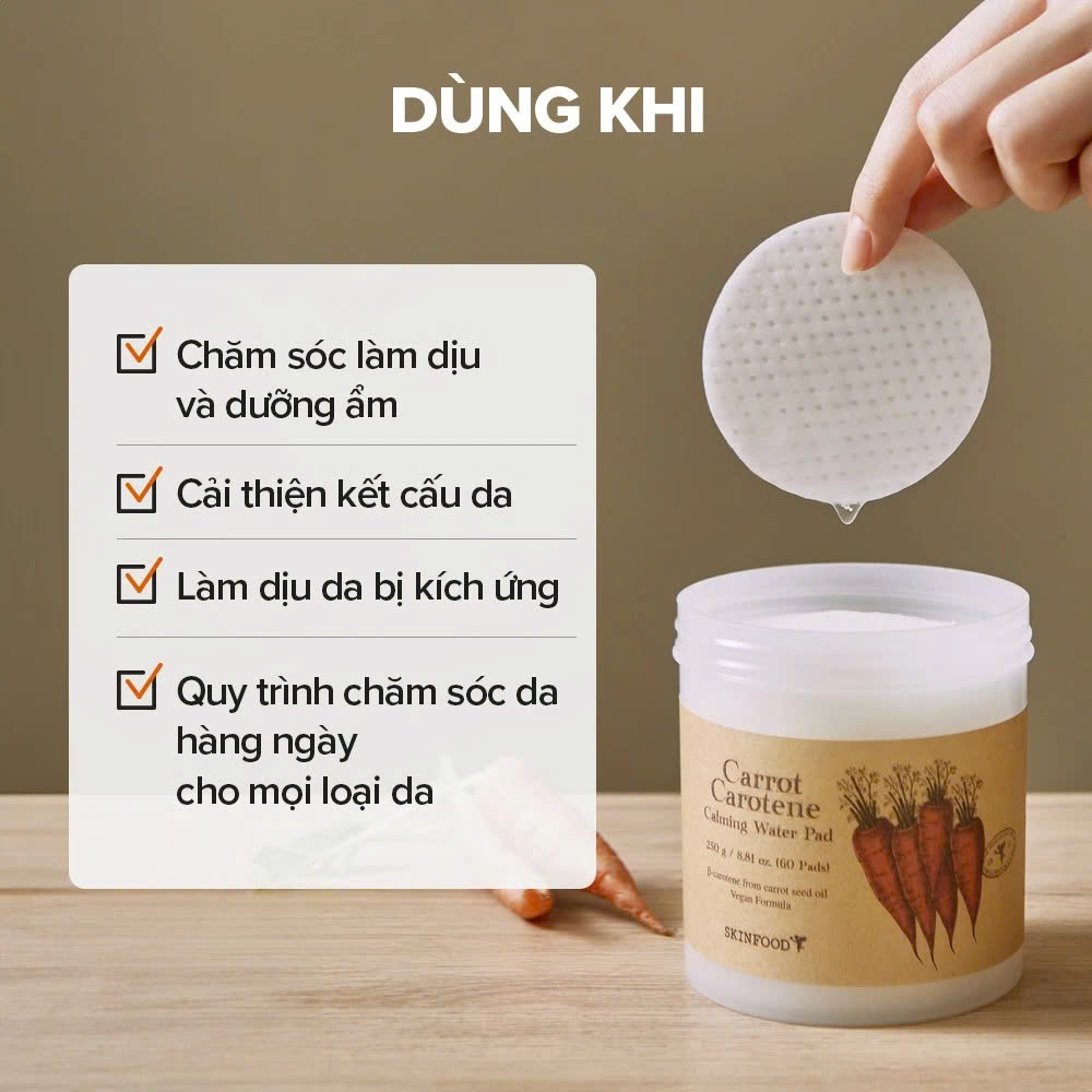 Toner Pad Skinfood Dưỡng Ẩm Làm Dịu Da Carrot Carotene Calming Water Pad 250g