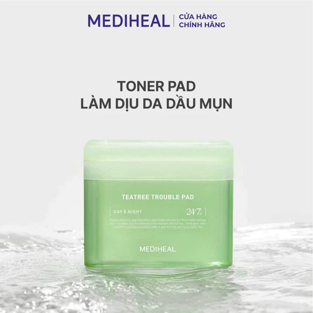 Hộp 100 miếng toner pad Mediheal giúp làm dịu da mụn, cân bằng da Teatree Trouble Pad 180ml