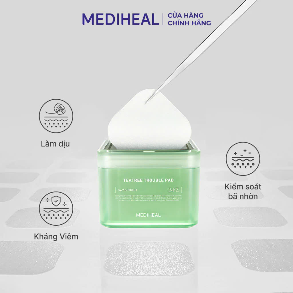 Hộp 100 miếng toner pad Mediheal giúp làm dịu da mụn, cân bằng da Teatree Trouble Pad 180ml