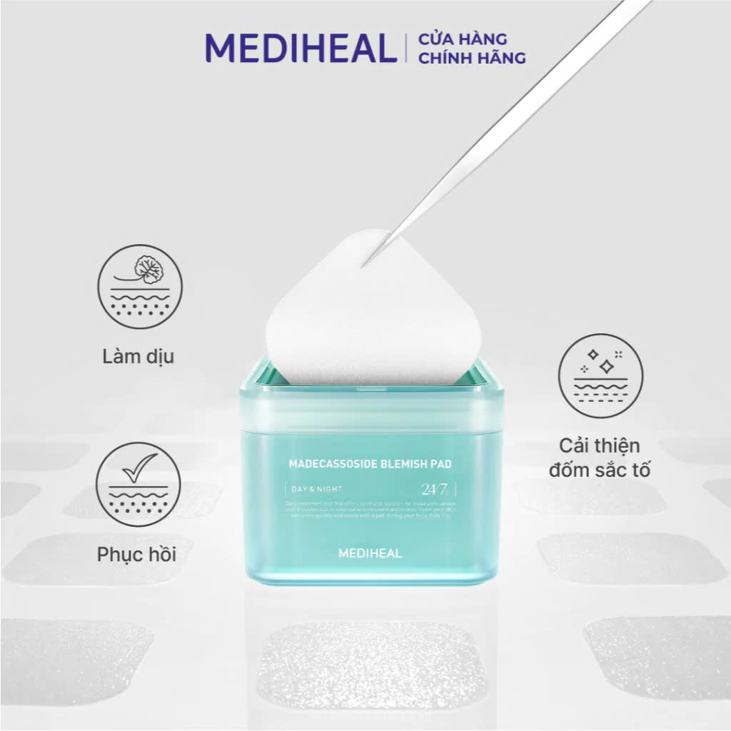 Hộp 100 miếng Toner pad cân bằng da Mediheal Làm Dịu, Phục Hồi làn da Madecassoside Blemish Pad 180ml