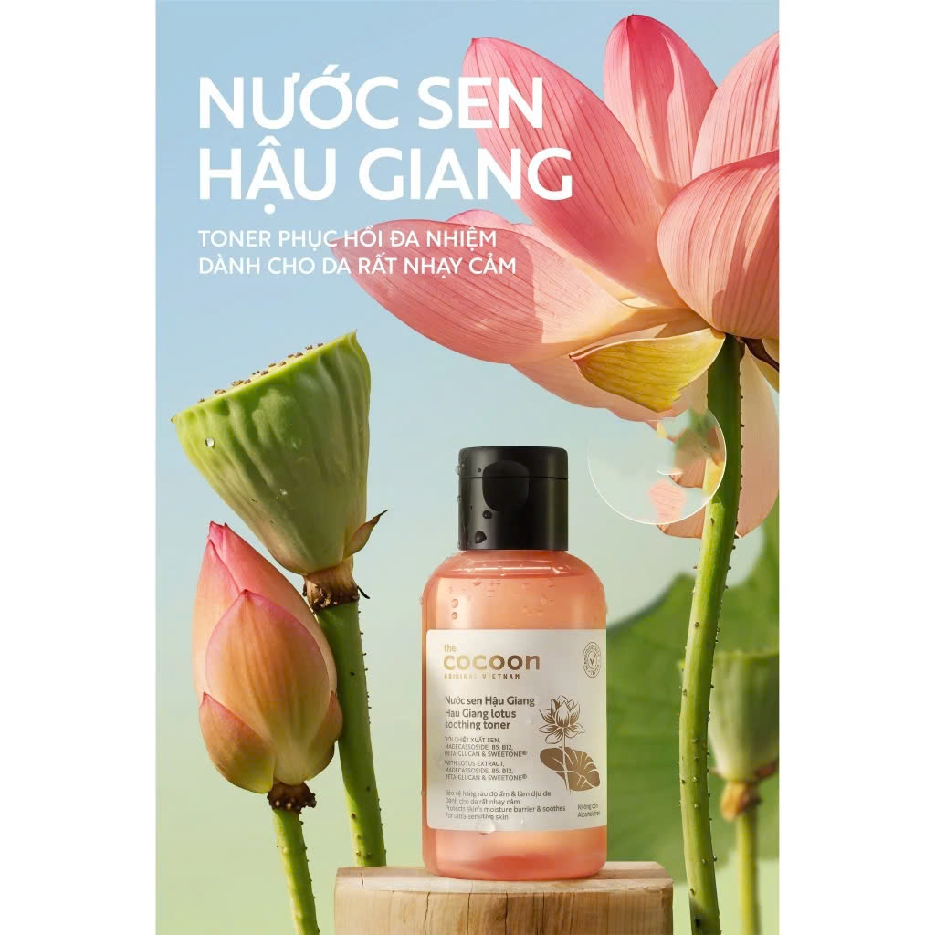 Nước sen Hậu Giang Cocoon BIGSIZE toner phục hồi cấp ẩm và làm dịu da 500ml