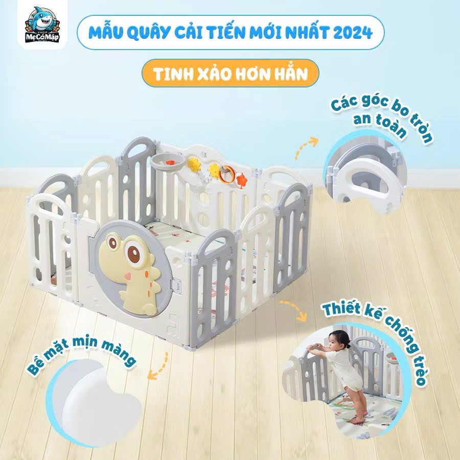 Quây Cũi Nhựa Gấp Gọn Khủng Long Cho Bé Kích Thước 1m5x1m9