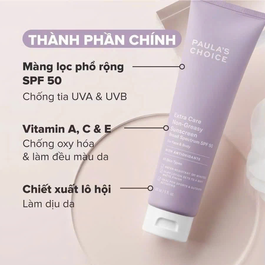 Kem chống nắng toàn thân chống thấm nước Paula's Choice Extra Care Non-Greasy Sunscreen Broad Spectrum SPF 50 148ml