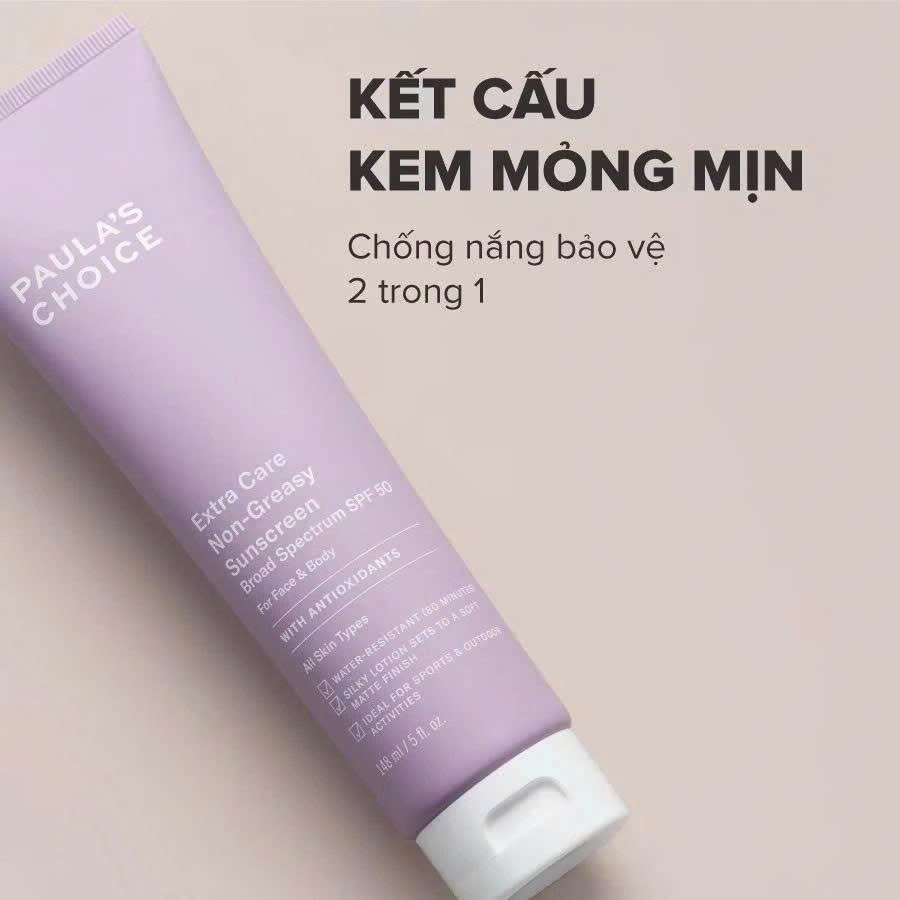 Kem chống nắng toàn thân chống thấm nước Paula's Choice Extra Care Non-Greasy Sunscreen Broad Spectrum SPF 50 148ml