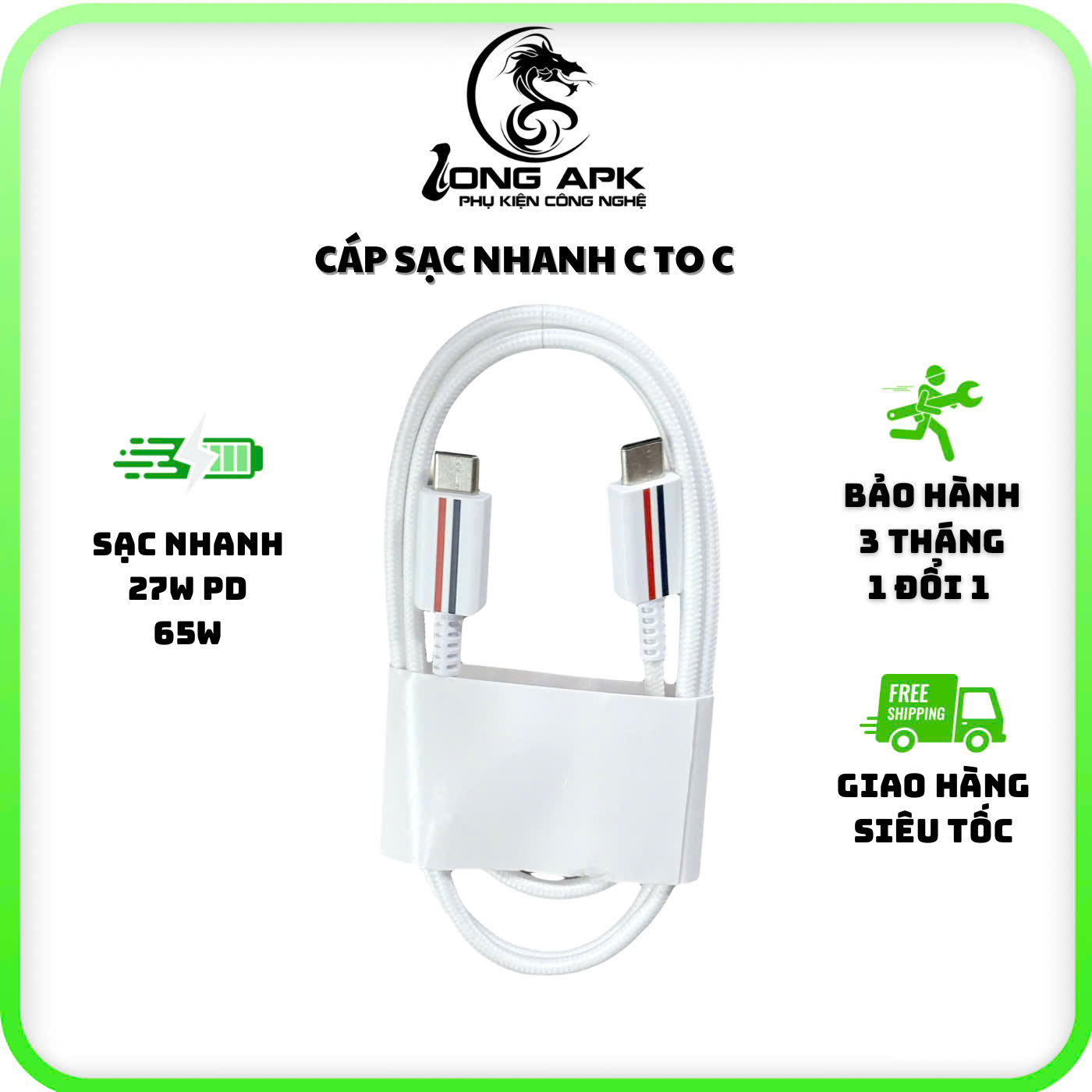 Cáp sạc nhanh C - C 5A dài 1 mét - dây bọc dù sử dụng sạc nhanh điện thoại Sạc Điện Thoại Phone
