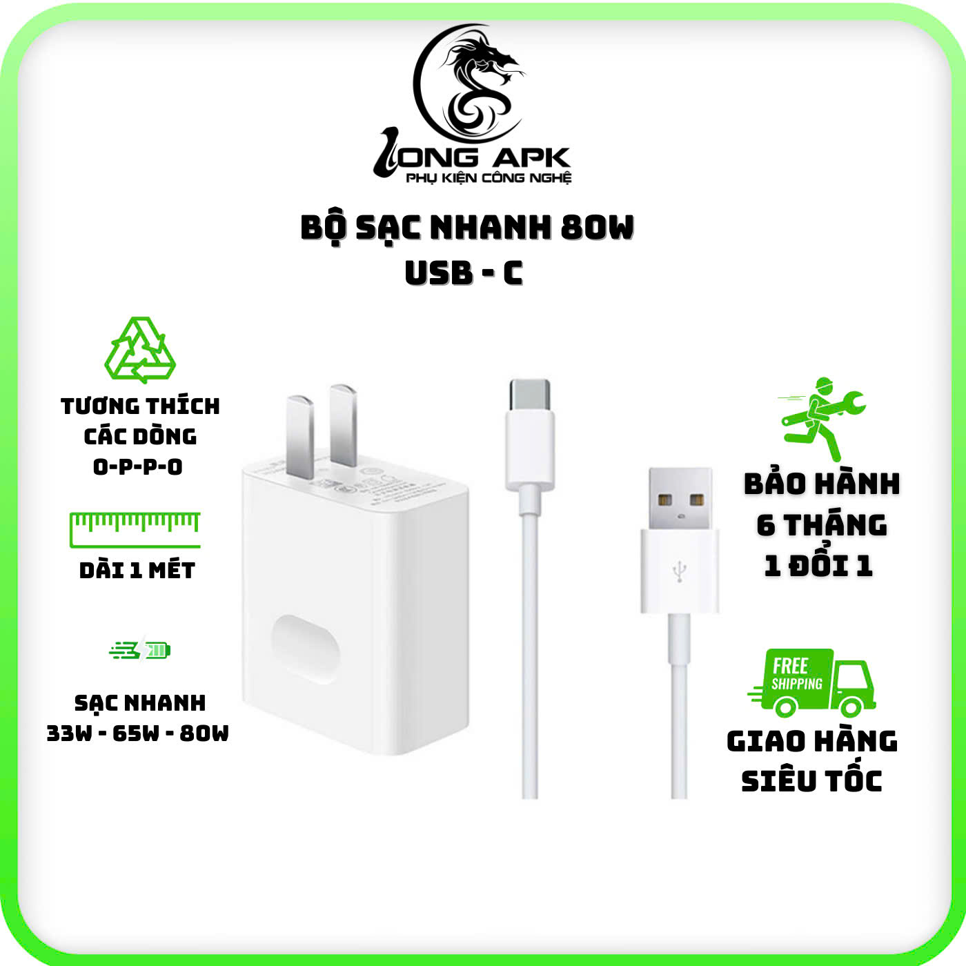 Bộ cốc cáp sạc nhanh 80W USB - C cho các dòng 0P0 có hỗ trợ sạc nhanh phụ kiện sạc điện thoại Phone