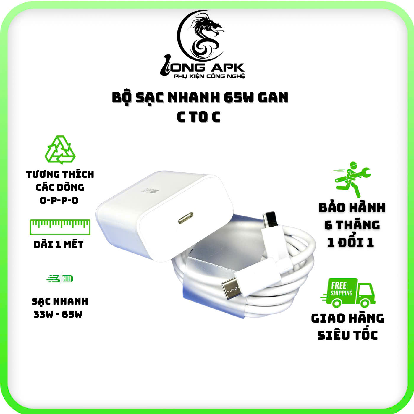 Bộ cốc cáp sạc nhanh 65W GaN cho dòng máy 0P0 có hỗ trợ sạc nhanh superv0c 2.0 phụ kiện sạc điện thoại Usb C