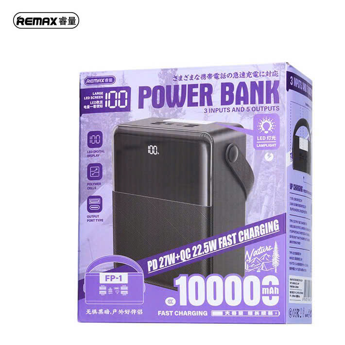 Pin sạc dự phòng REMAX 100.000 Mah FP-1 sạc nhanh 27w PD - 22.5w có đèn led và đèn pin kèm bộ sạc nhanh sạc điện thoại Pin Dự Phòng Phụ Kiện