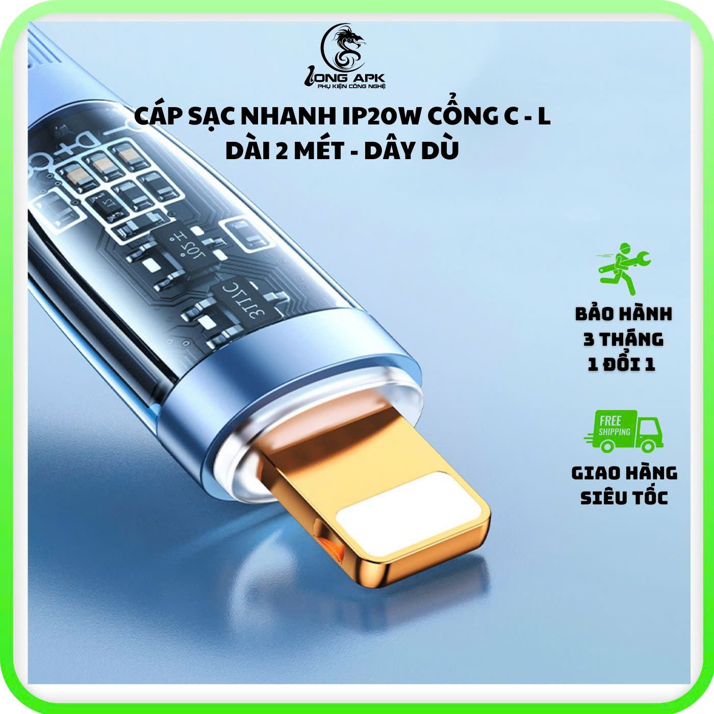Cáp sạc nhanh dài 2 mét dây dù có 2 loại cổng C - L cho lP và C to C 65W - 20W PD phụ kiện sạc điện thoại Phone Usb C