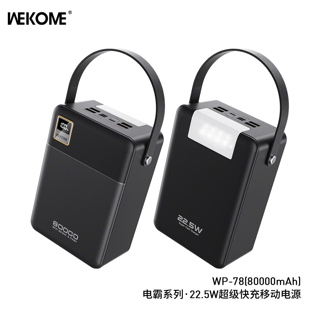 Pin sạc dự phòng Wekome WP 78 - 80.000 mah sạc nhanh 22.5w - 20w PD sạc điện thoại có đèn pin và đèn led hiển thị pin phụ kiện Pin Dự Phòng đa năng dung lượng lớn