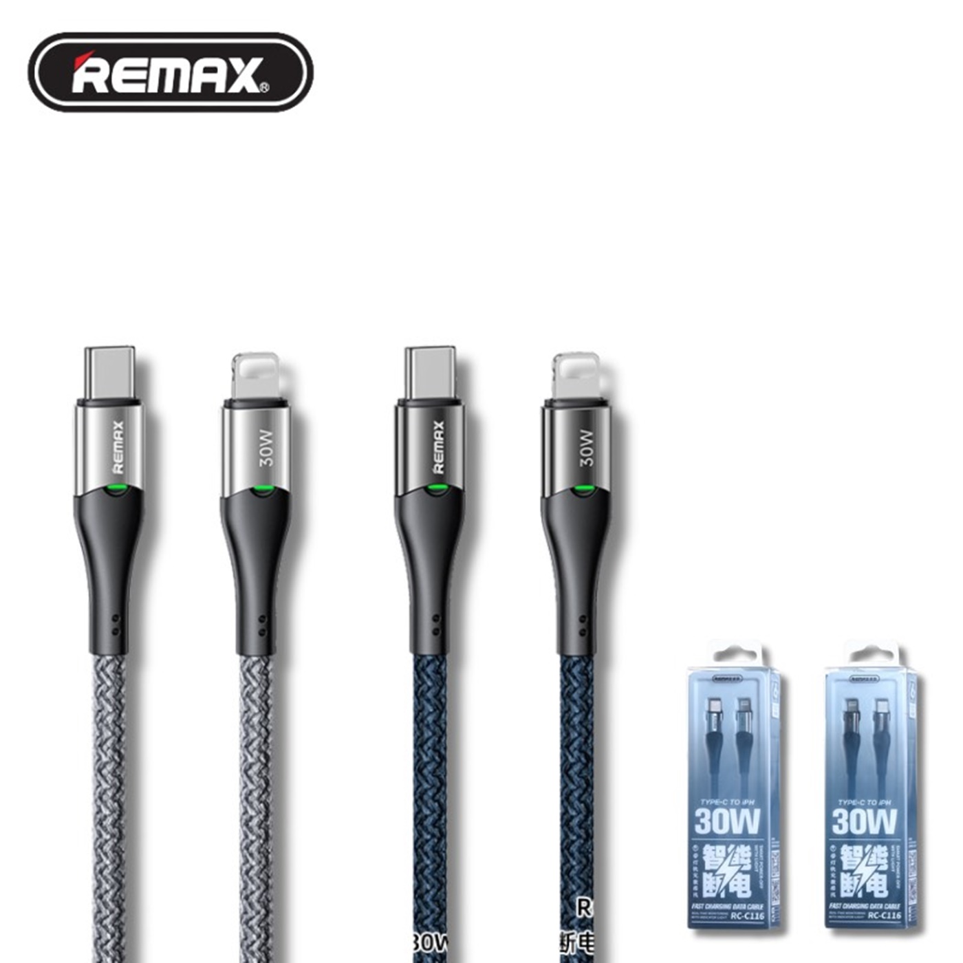 Cáp sạc nhanh 30W Remax RC 116 C-L có đèn led tự ngắt sạc dài 1 mét 2 Sạc Điện Thoại