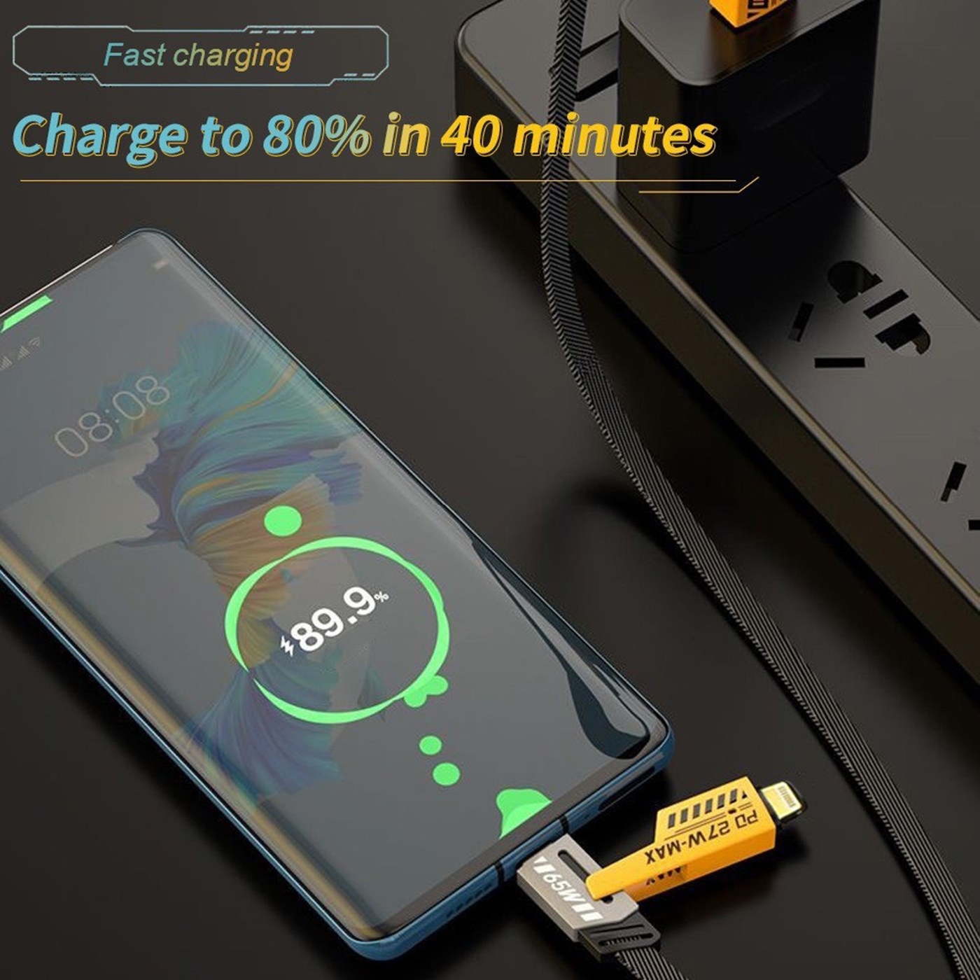 Cáp sạc nhanh 4 in 1 dài 1 mét 27w và 65w PD max Sạc Điện Thoại