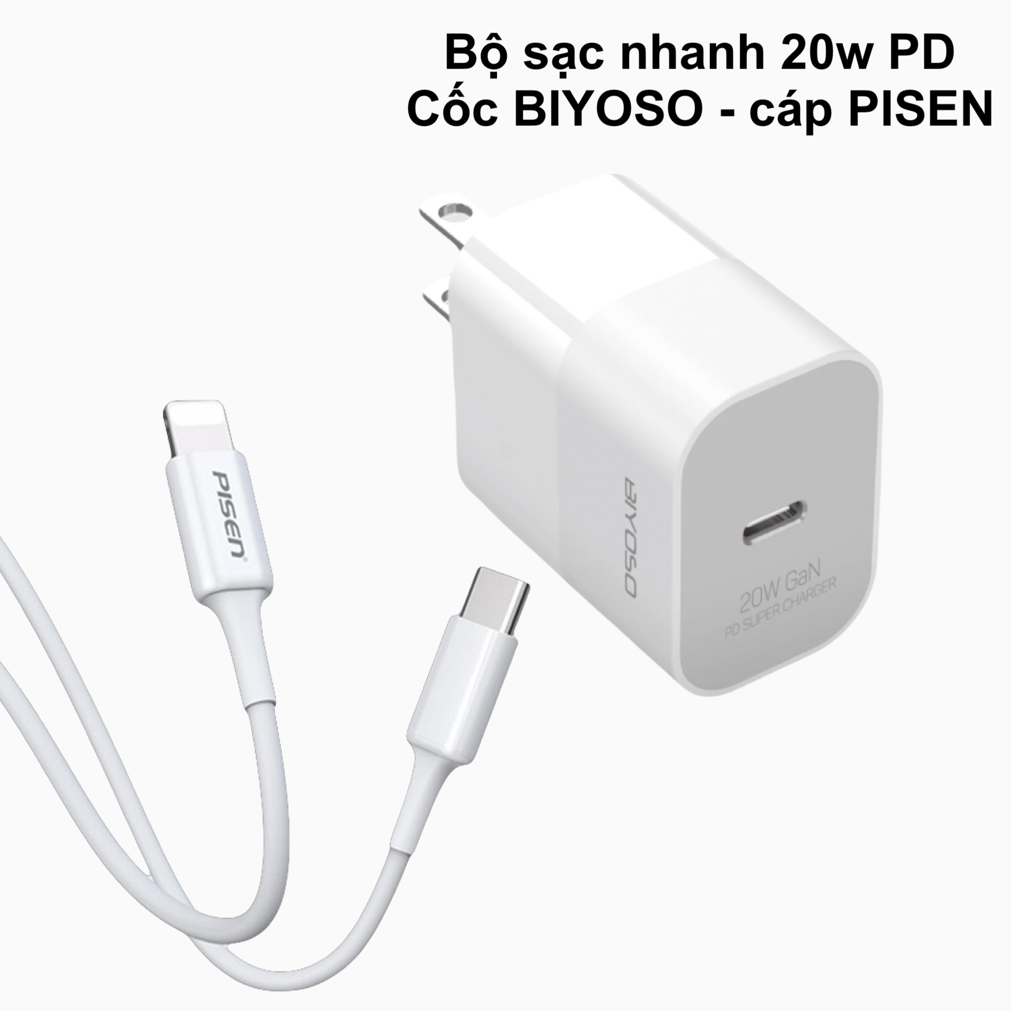 Bộ sạc nhanh 20w PD GaN BIYOSO và cáp Pisen C - L sạc nhanh Phụ Kiện