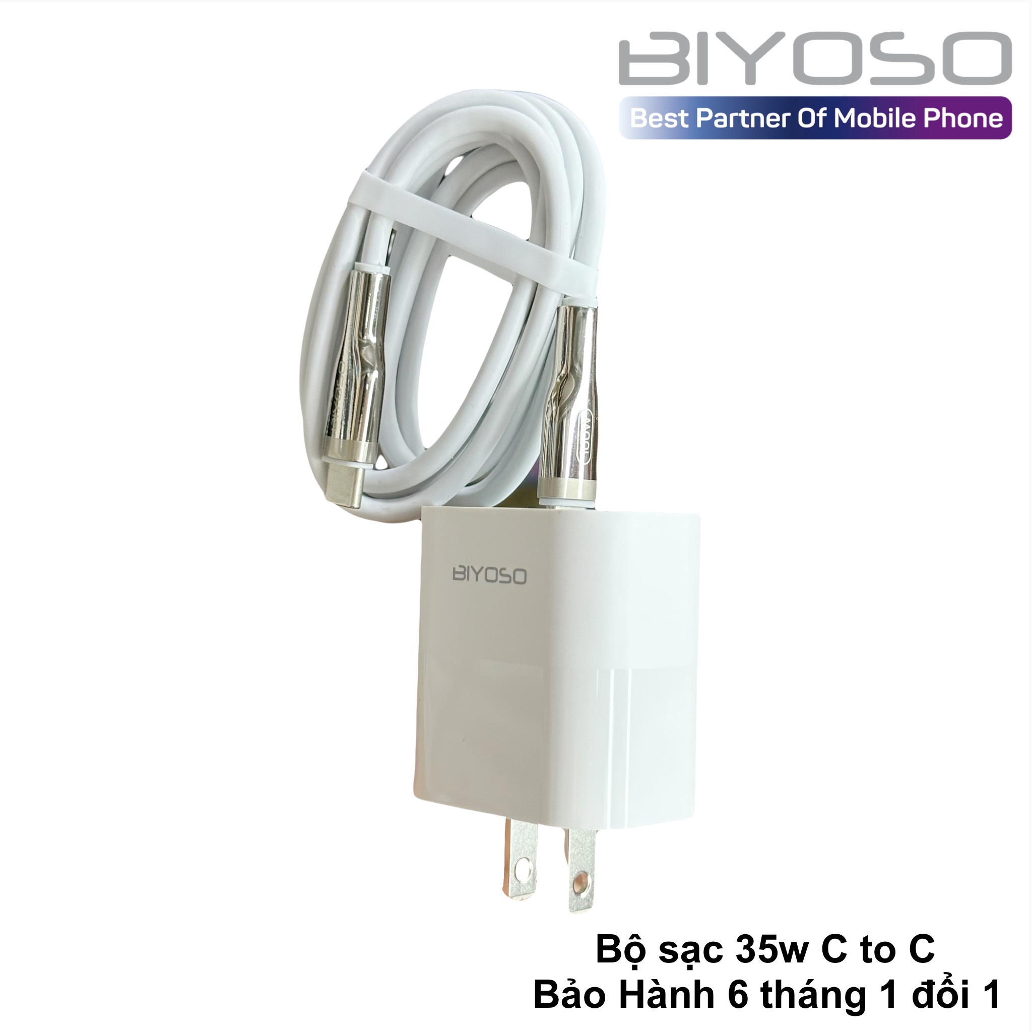 Bộ sạc nhanh BIYOSO 35W GaN  C - C gồm cốc và cáp dùng sạc điện thoại các dòng Phụ Kiện