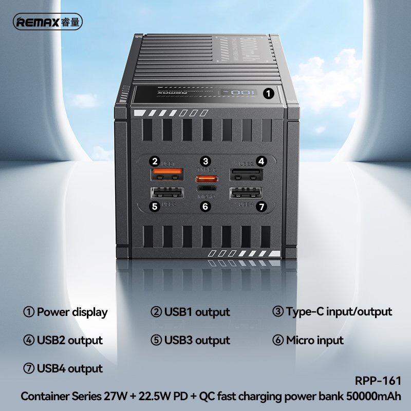 Pin sạc dự phòng REMAX RPP 161 - 50000 mah container sạc nhanh điện thoại 27w - 22.5w