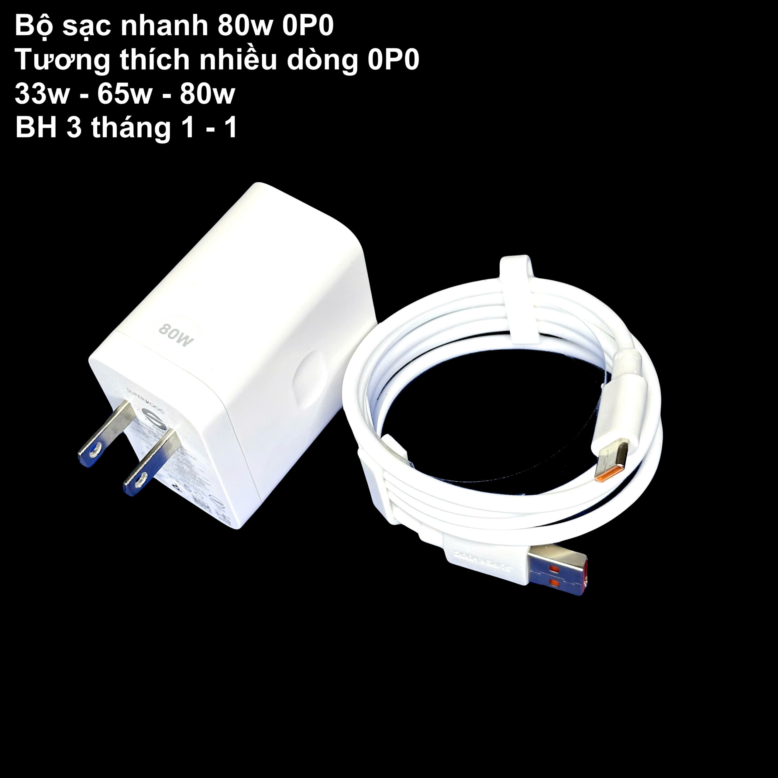 Bộ cốc cáp sạc nhanh 80W USB - C cho các dòng 0P0 có hỗ trợ sạc nhanh phụ kiện sạc điện thoại Phone