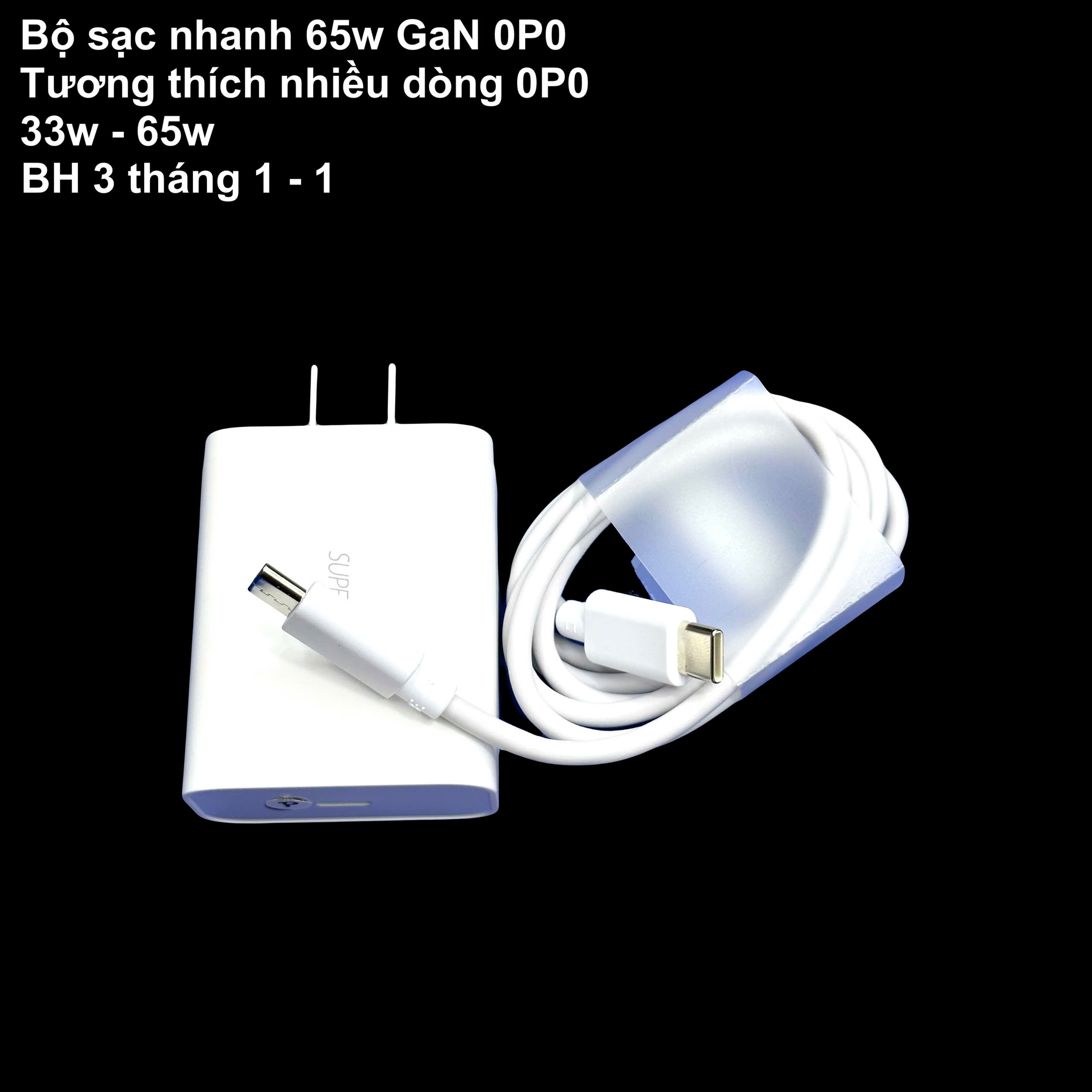 Bộ cốc cáp sạc nhanh 65W GaN cho dòng máy 0P0 có hỗ trợ sạc nhanh superv0c 2.0 phụ kiện sạc điện thoại Usb C