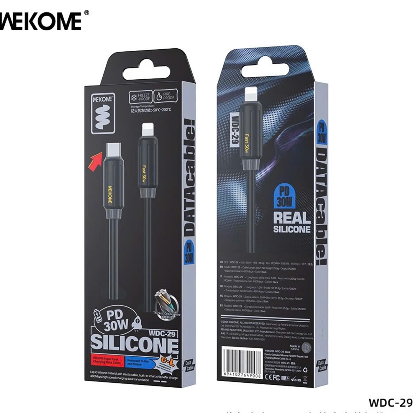 Cáp sạc nhanh 30w PD- WK WDC 29  Dây Silicone Siêu Bền - 1m phụ kiện sạc điện thoại Phone Usb C Type C - lP