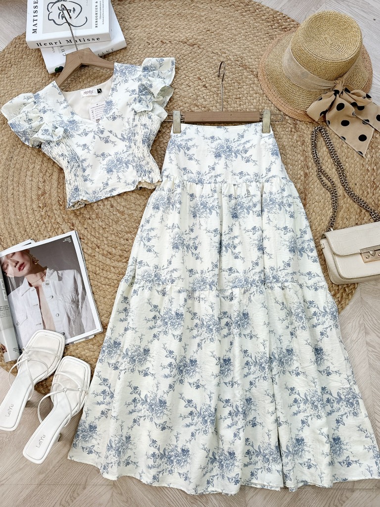 FQ8-Set Áo Cổ V Mix CV Dáng Dài