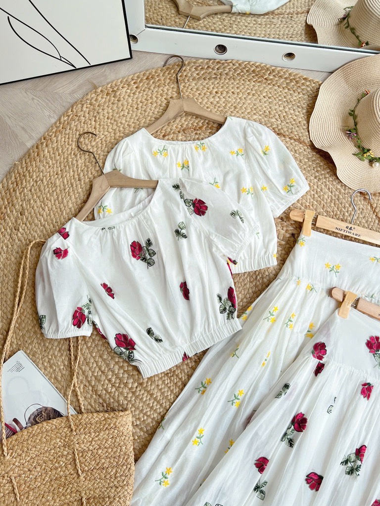 FR6 -  Set A Bo Eo Thêu Hoa CV