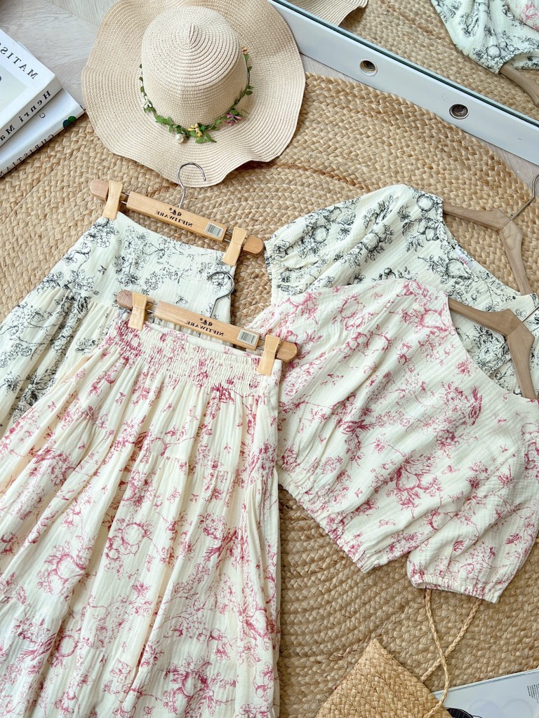 FS4 - SET ÁO CỔ TRÒN MIX CHÂN VÁY MIMIX