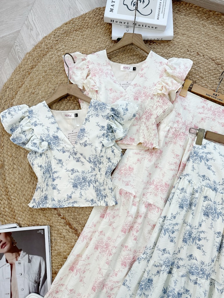 FQ8-Set Áo Cổ V Mix CV Dáng Dài