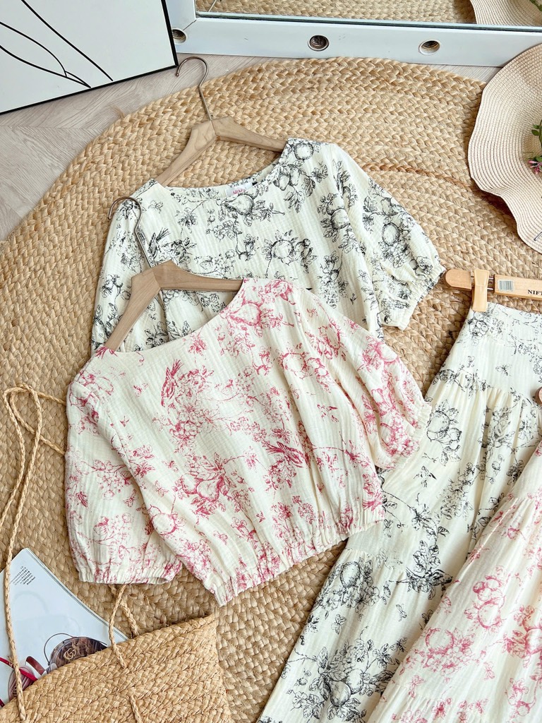 FS4 - SET ÁO CỔ TRÒN MIX CHÂN VÁY MIMIX