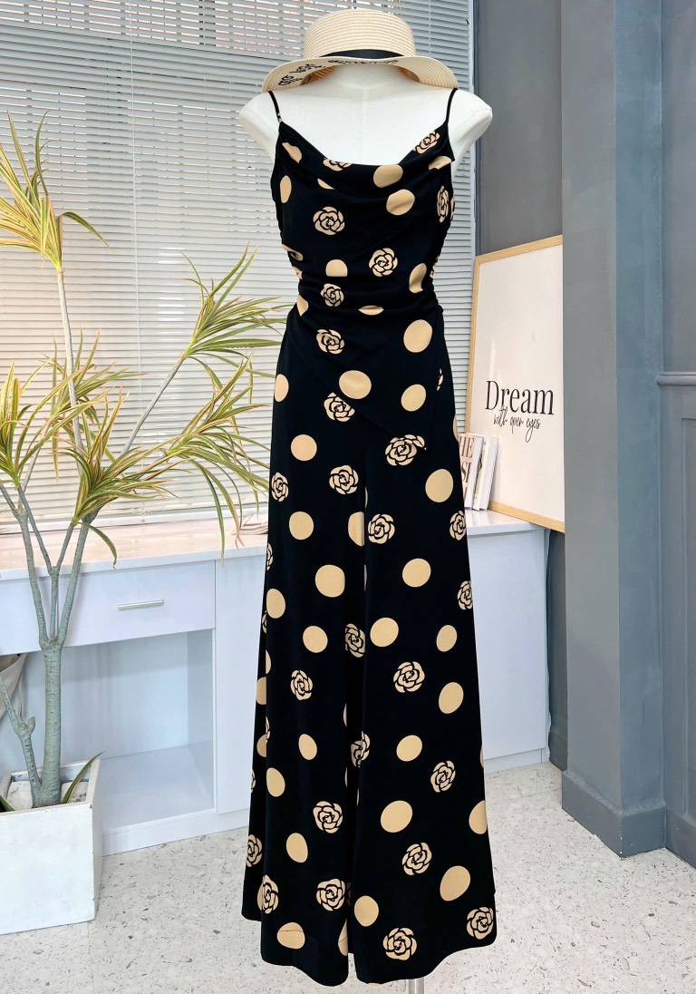 Set Bộ Họa Tiết Áo 2 Dây Cổ Đổ Tà Nhọn Kèm Quần Dài Ống A Chất Lụa Mango Đi Du Lịch MIMIX - EB7