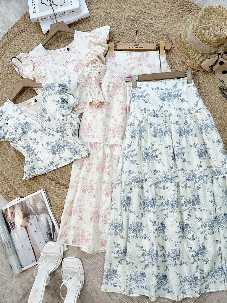 FQ8-Set Áo Cổ V Mix CV Dáng Dài