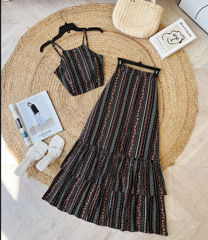 FR7 - Set Nữ Cổ Yếm Chân Váy Đuôi Cá Vải Rayon Hàn Mát Nhẹ