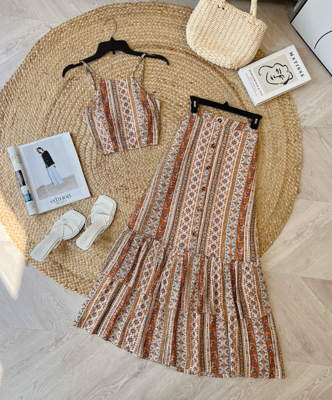 FR7 - Set Nữ Cổ Yếm Chân Váy Đuôi Cá Vải Rayon Hàn Mát Nhẹ