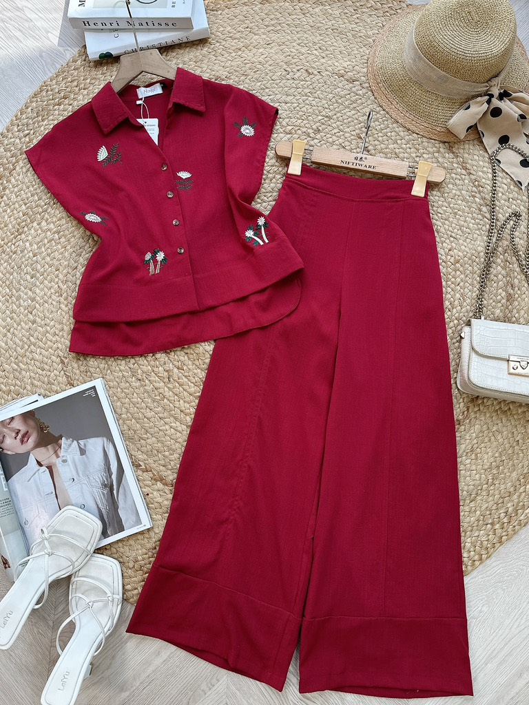 EW7 - Embroidered Shirt Pants Set