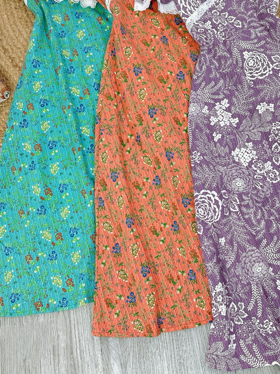 Đầm Maxi Thun Viền Ren Phối Tay Tiên Chất Thun Cotton In Hoa Đi Tiệc Đi Biển MIMIX - FG9