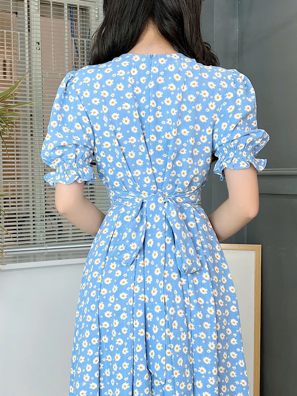 Váy Maxi Cổ V Viền Ren Dáng Dài Chất Cotton In Hoa Đi Dạo Phố MIMIX - FD8