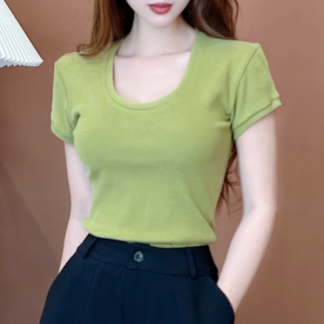 Áo Thun Nữ Len Tăm Cổ Tròn Tay Ngắn Chất Thun Borip Thỏ Quảng Châu Đi Du Lịch MIMIX - EH7