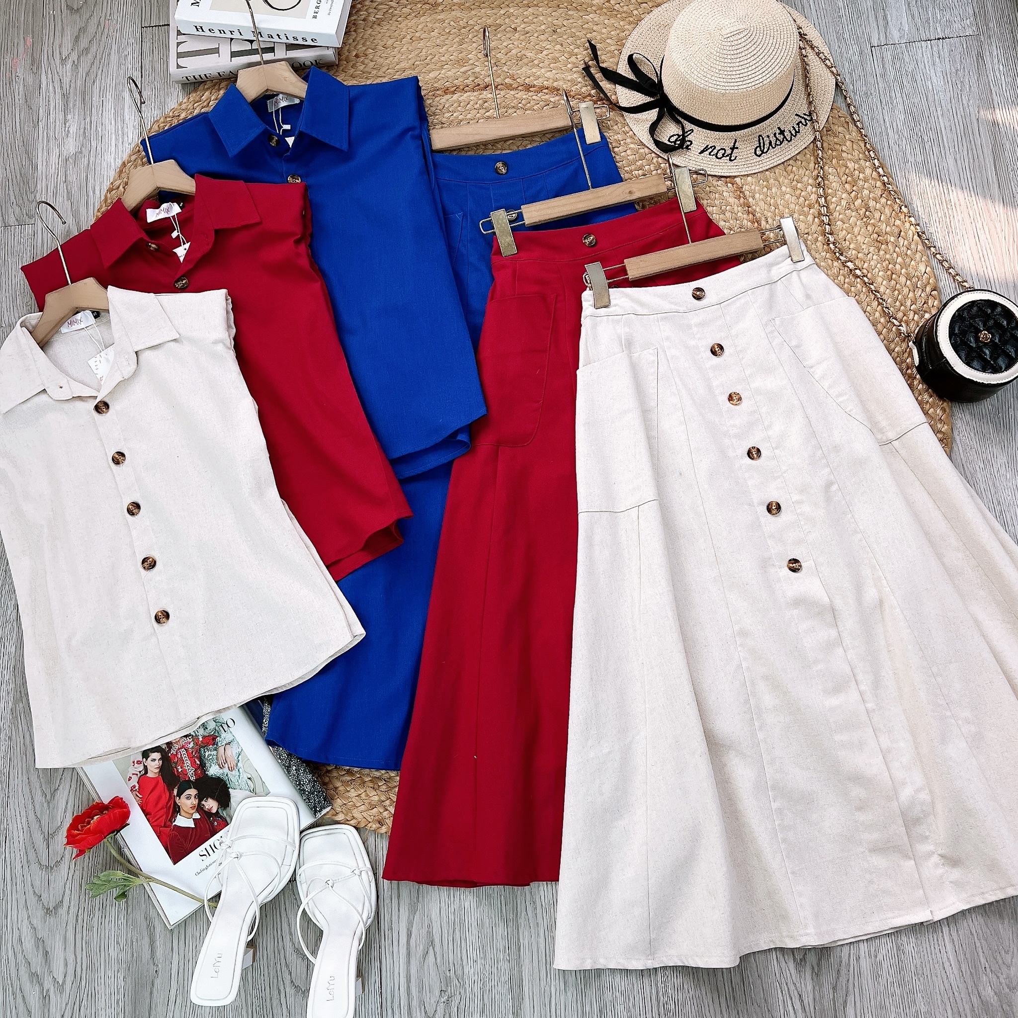 Set Váy Nữ Áo Sát Nách Mix Chân Váy Đính Nút Chất Linen Bột Đi Làm Đi Tiệc MIMIX - EX3