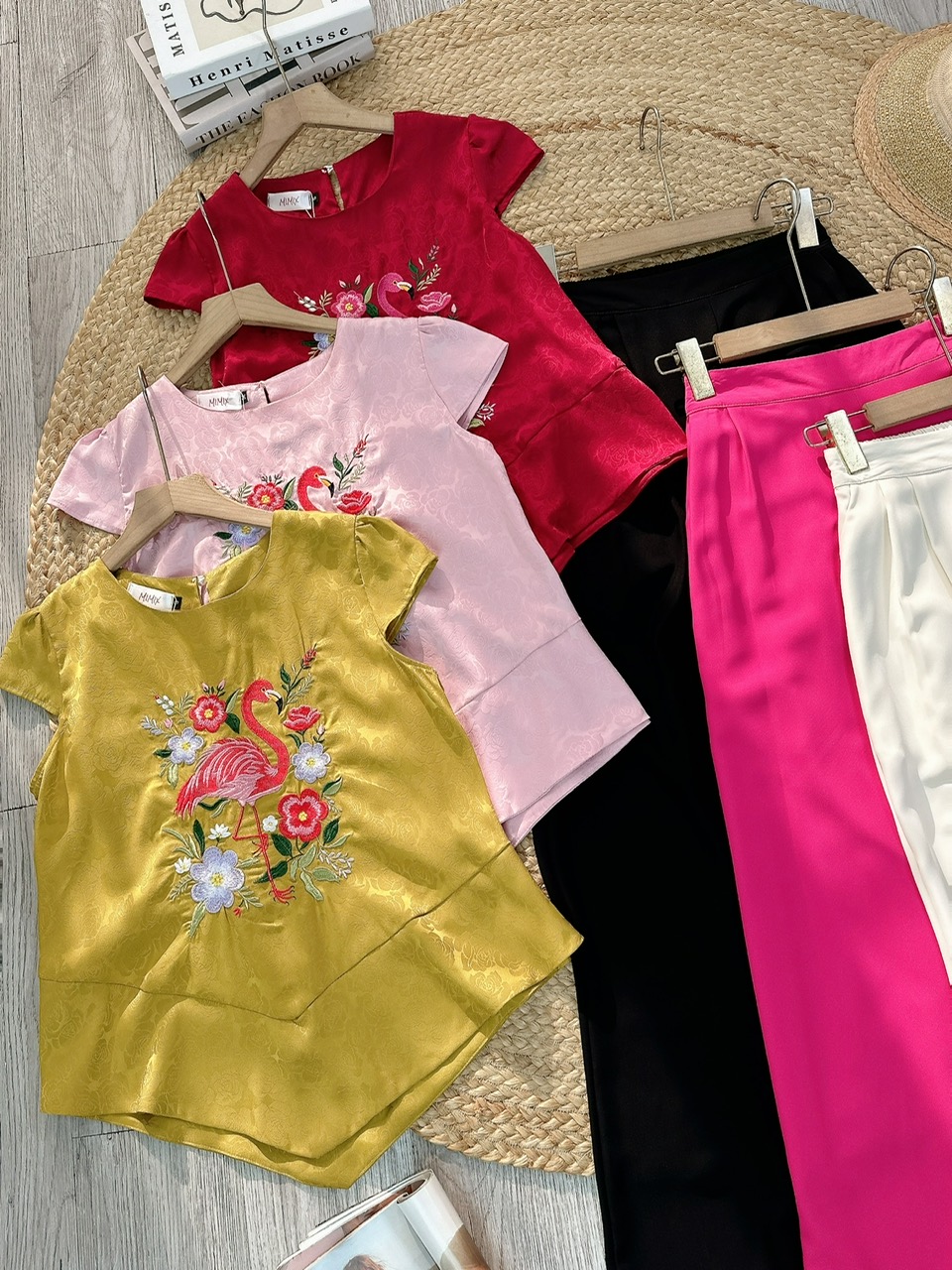 Set Bộ Áo Thêu Hạc Mix Quần Dáng Suông Dài Đi Dạo Phố MIMIX - EZ2