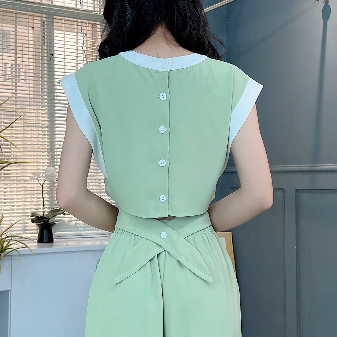 Set Bộ Trơn Áo Sát Nách Viền Trắng Mix Quần Dáng Dài Chất Lụa Trượt Chéo Đi Làm MIMIX - FC4