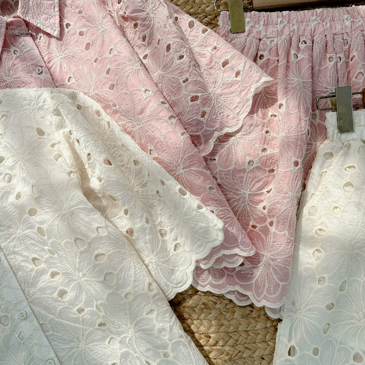 Set Short Áo Sơ Mi Thêu Hoa Chất Tơ Thêu Đi Dạo Phố MIMIX - FD7