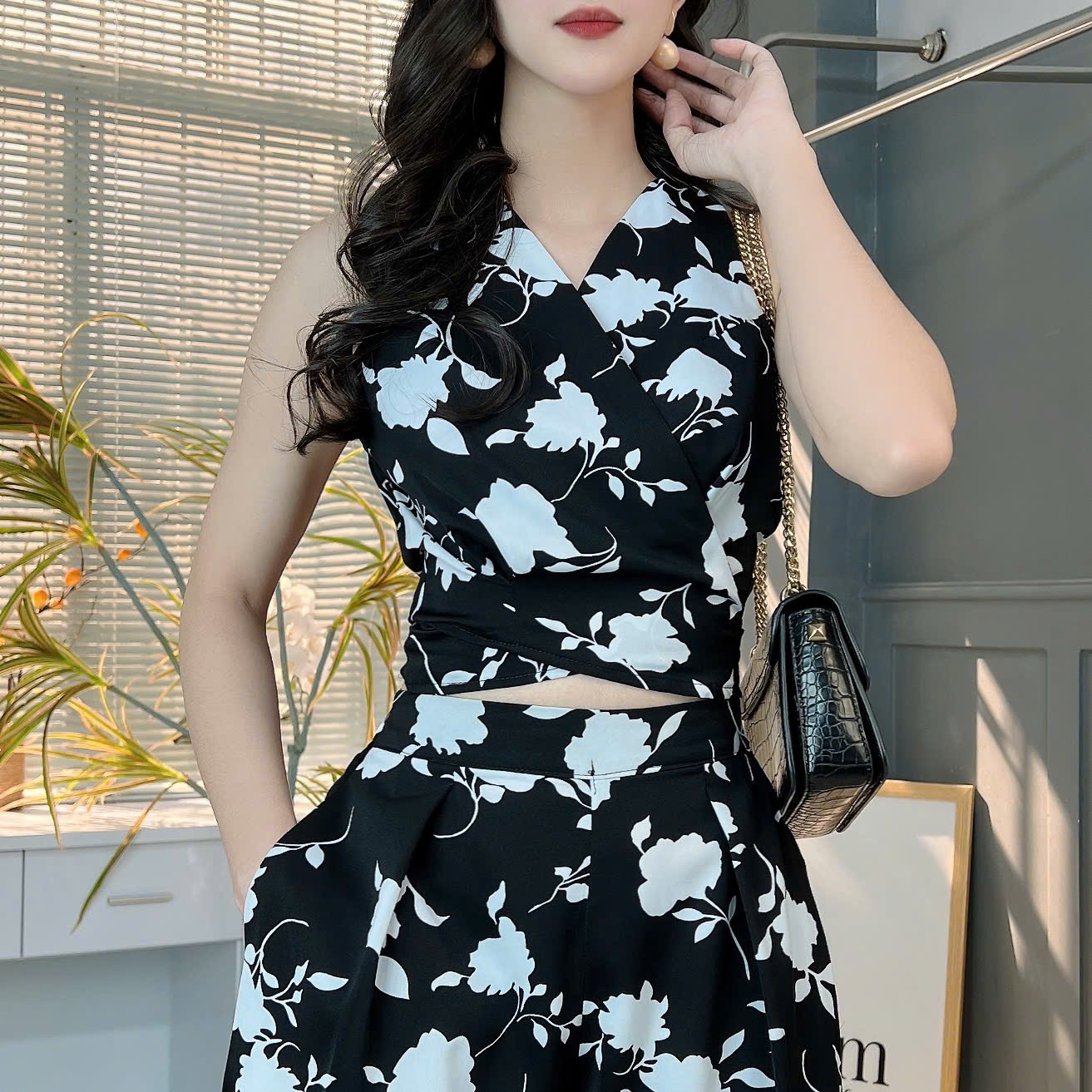 Set Bộ Lụa Mango Áo Đắp Chéo Mix Quần Dáng Dài Đi Du Lịch MIMIX - FE6