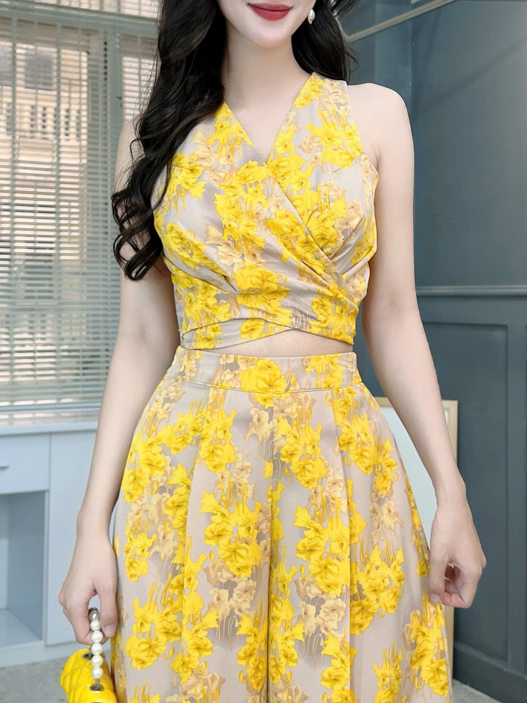 Set Bộ Lụa Mango Áo Đắp Chéo Mix Quần Dáng Dài Đi Du Lịch MIMIX - FE6