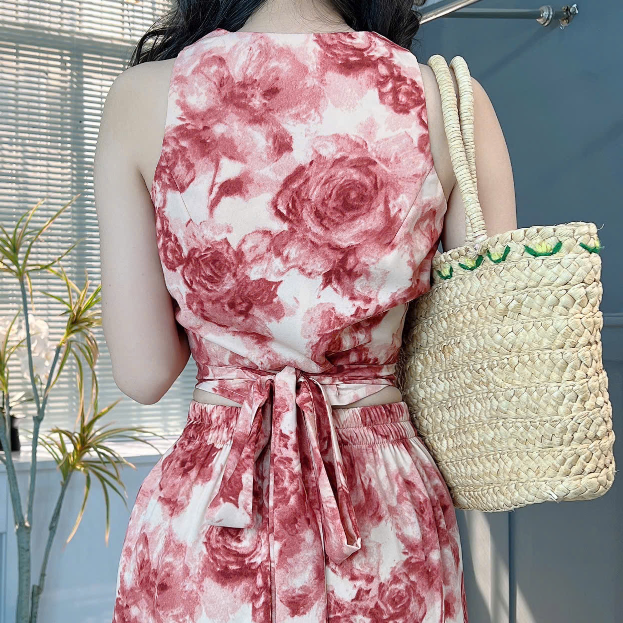 Set Bộ Lụa Mango Áo Đắp Chéo Mix Quần Dáng Dài Đi Du Lịch MIMIX - FE6