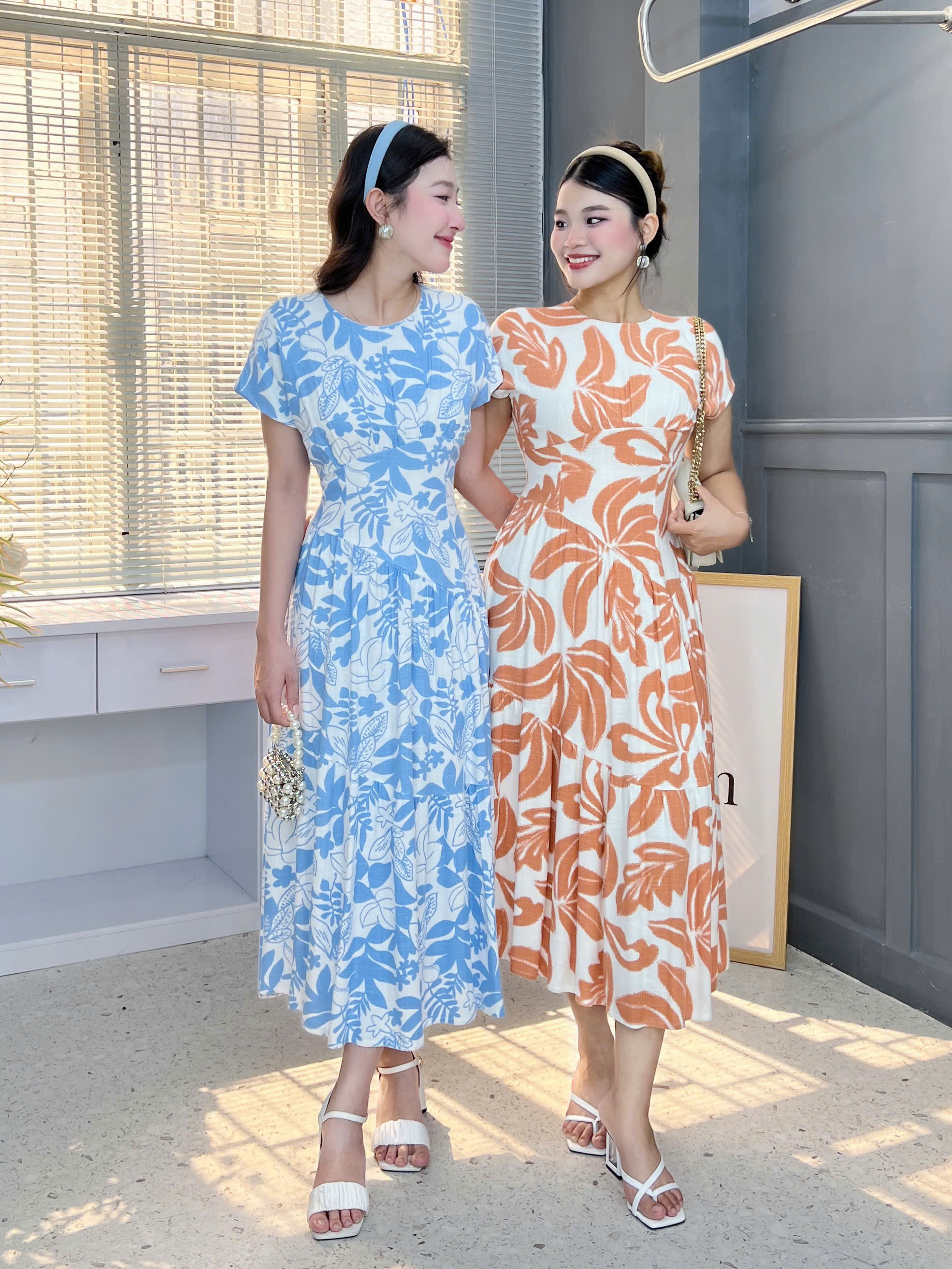 Đầm Maxi Hoa Tay Hến Dáng Dài Phối Chiết Eo Xéo Chất Linen Bambo Sược Đi Tiệc Đi Dạo MIMIX - FG0