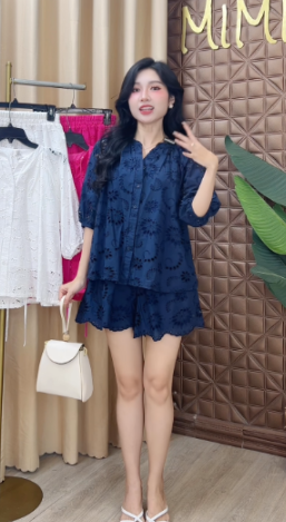 Set Short Nữ Áo Boi Thêu Mix Nơ Và Quần Dáng Ngắn Chất Boi Thêu Dày Đi Dạo Phố MIMIX - FI5