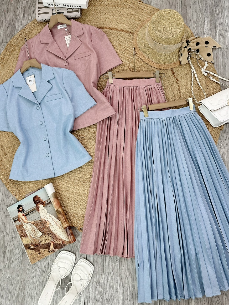 Set Váy Nữ Chân Váy Dập Ly Mix Áo Vest Tay Ngắn Chất Chéo Hàn Công Sở MIMIX - FJ1