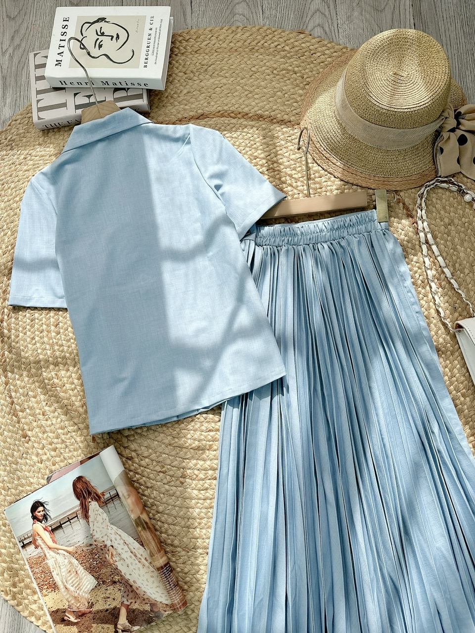 Set Váy Nữ Chân Váy Dập Ly Mix Áo Vest Tay Ngắn Chất Chéo Hàn Công Sở MIMIX - FJ1