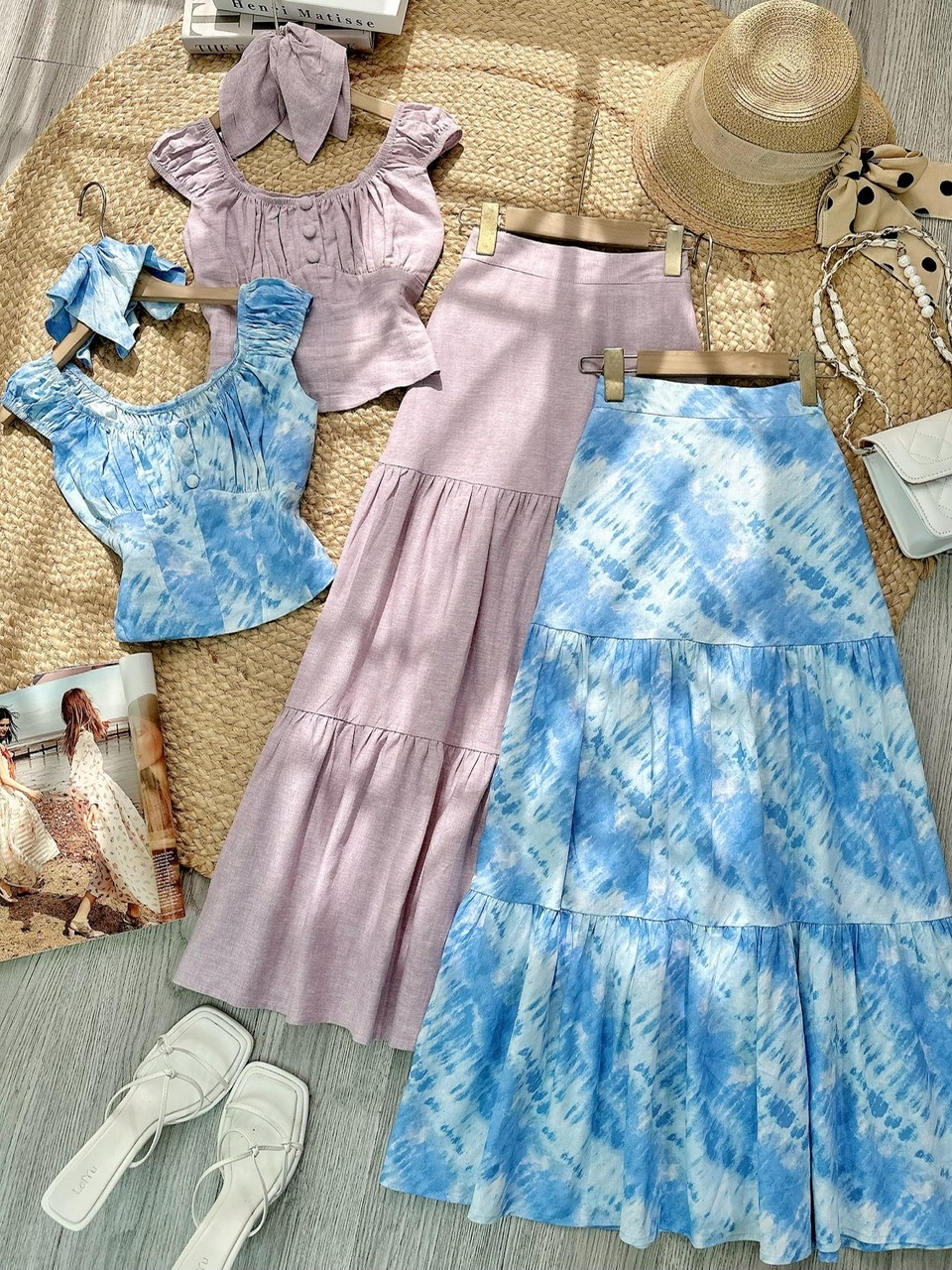 Set Váy Nữ Áo Sát Nách Phối Nút Mix Chân Váy Tầng Dáng Dài Chất Linen Tưng MIMIX - FJ6