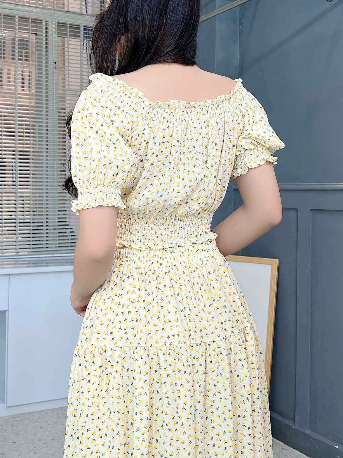 Set Váy Hoa Nhí Bo Eo Mix Chân Váy Dáng Dài Xòe Đi Biển MIMIX - FK7