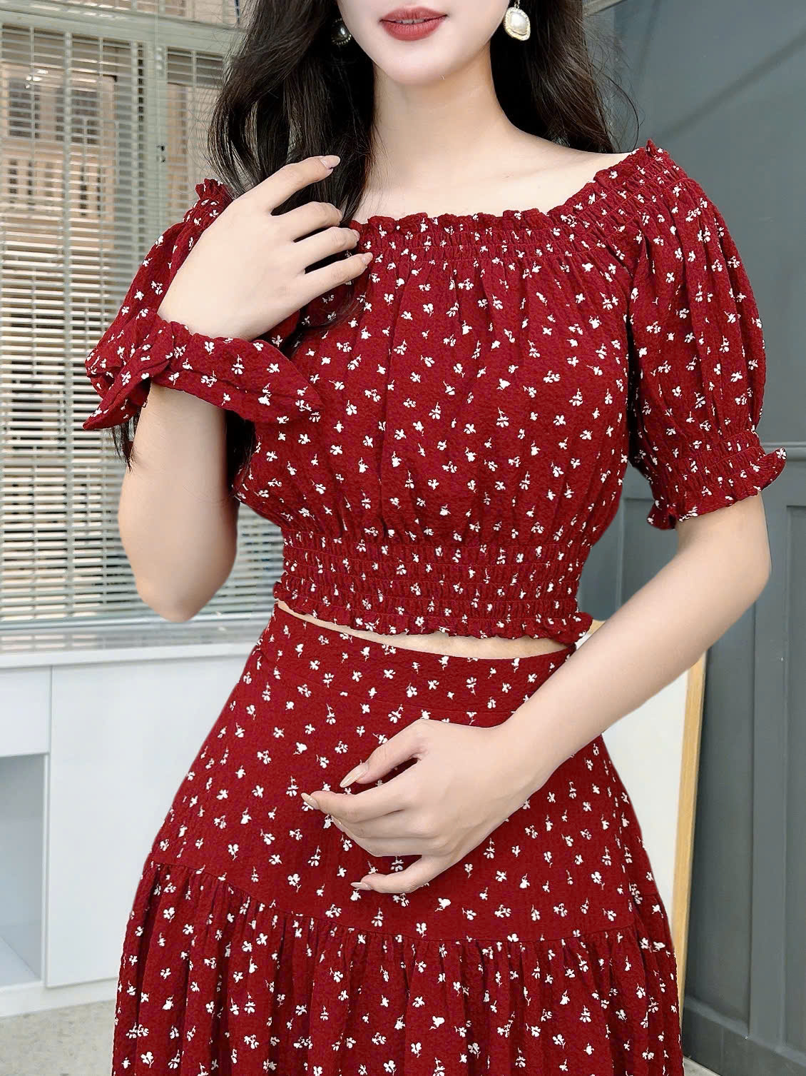 Set Váy Hoa Nhí Bo Eo Mix Chân Váy Dáng Dài Xòe Đi Biển MIMIX - FK7